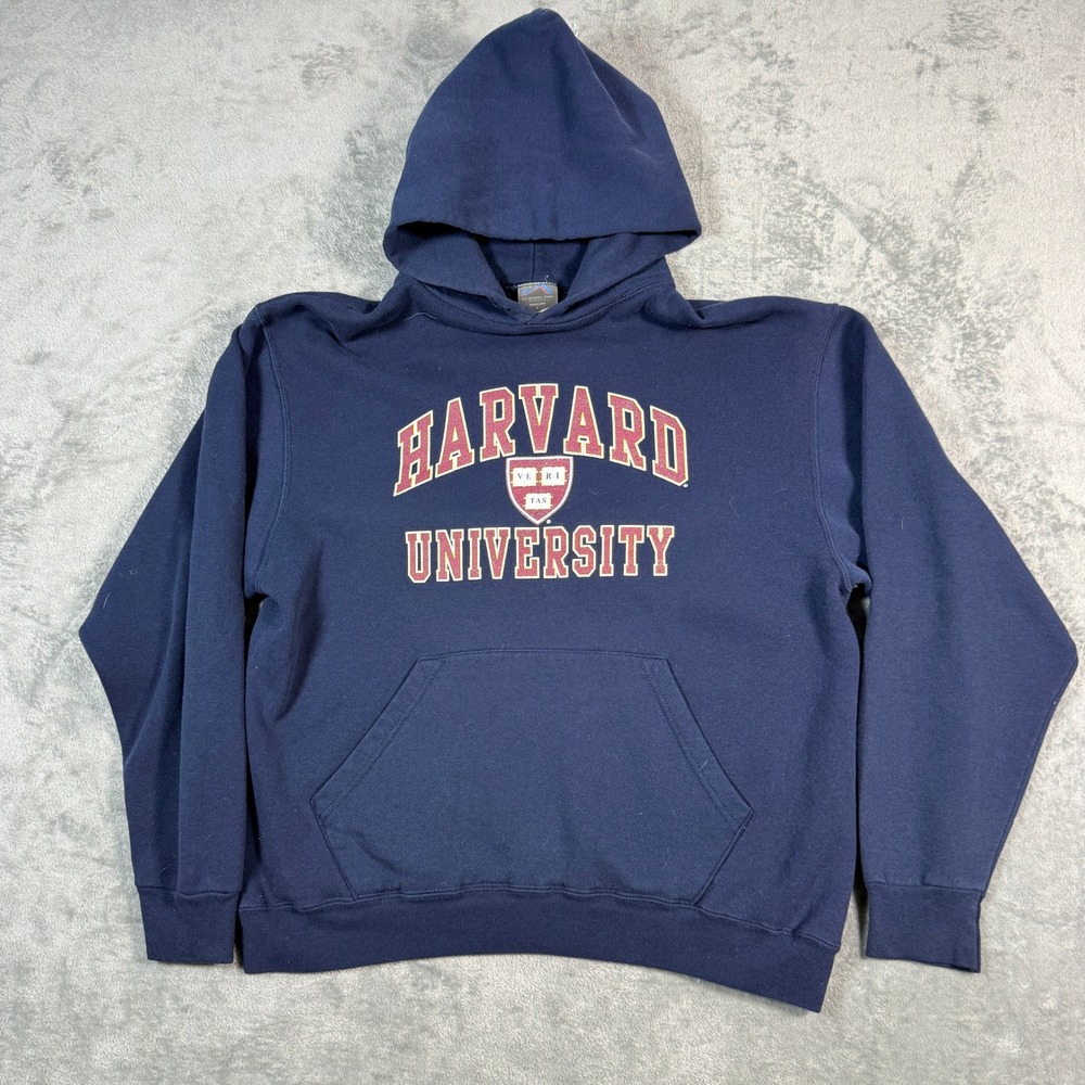 VTG Harvard University Large Hoodie Navy Blue Made in USA